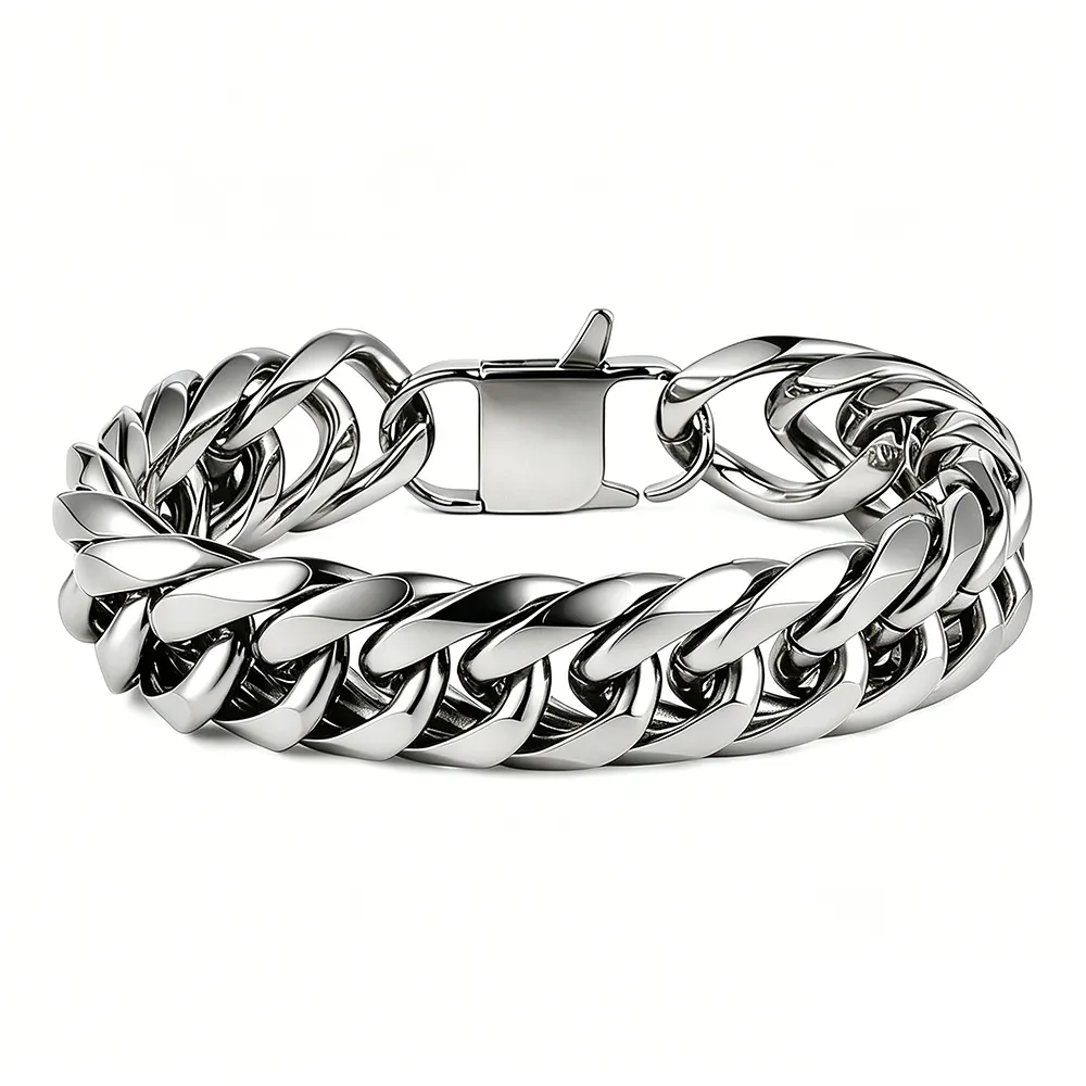 Edelstahl Panzerkette Halskette Für Herren Damen Hip Hop Schwere Breite Schmuck Quadratische Schnalle Poliert Silber Kette