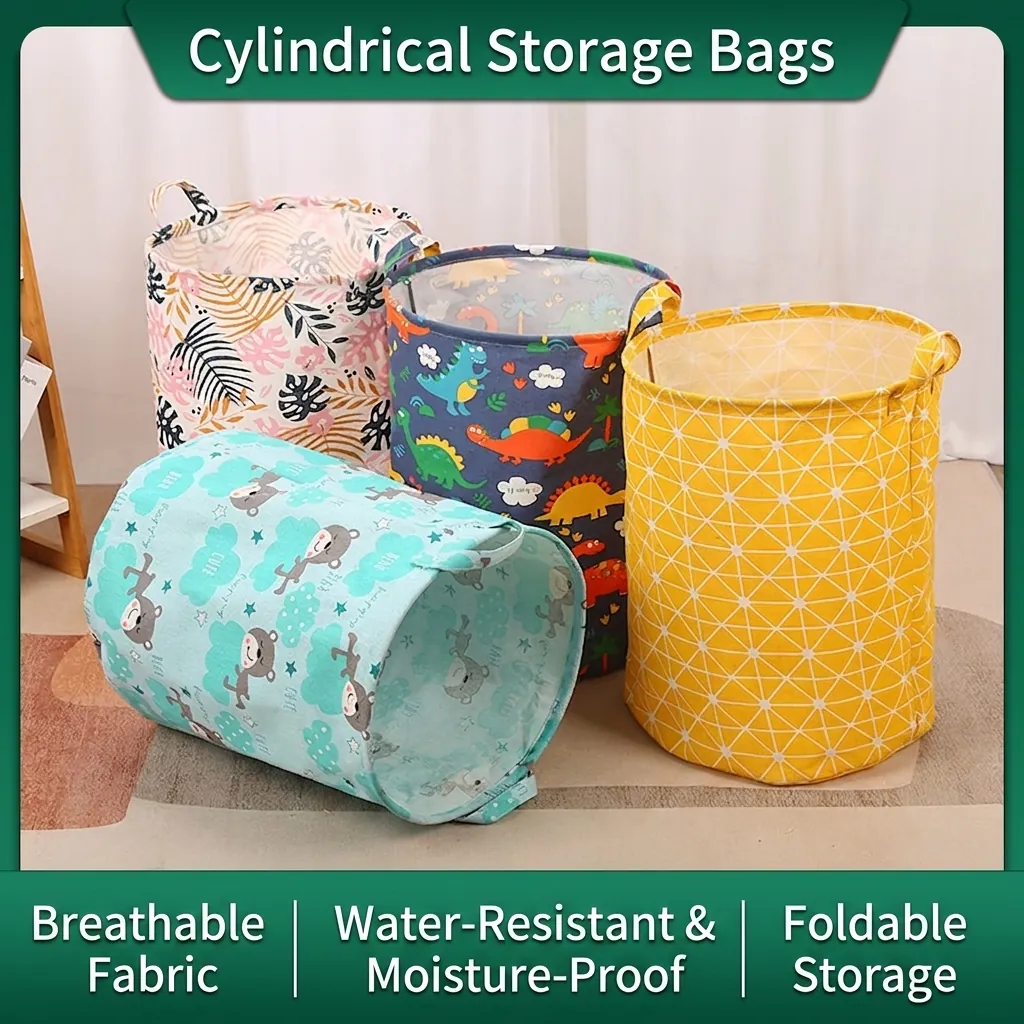 Large Laundry Hamper Folding Storage Basket Cotton Linen Fabric Waterproof Coating For Clothes Toys Nursery Home Organizer