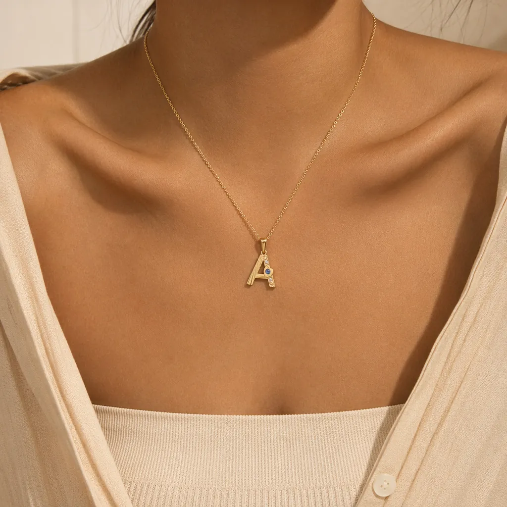 Fashion Stainless Steel Zirconia English Letter Pendant Necklace Golden Minimalist Small Alphabet O-chain Jewelry For Women