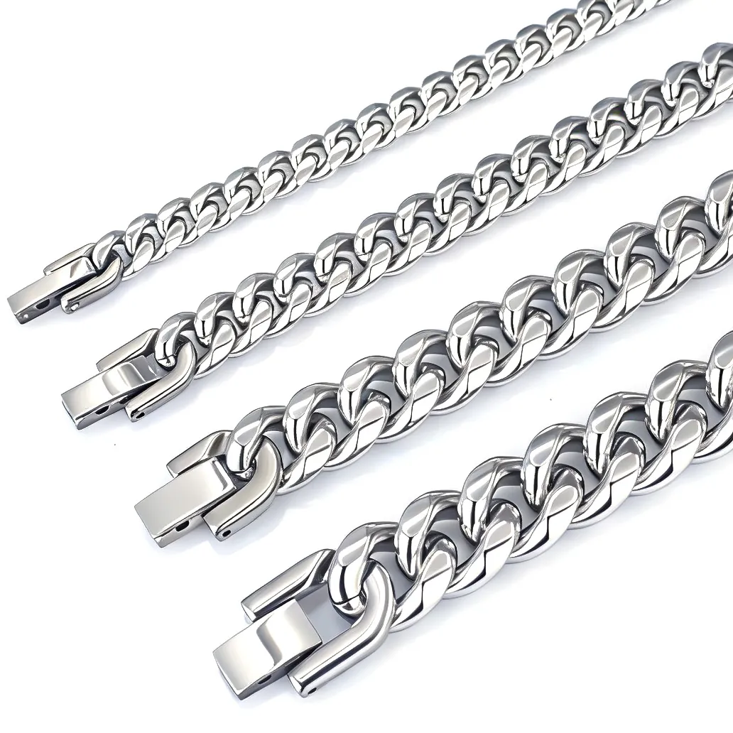 Titanstahl Cuban Link Halskette Für Herren Damen Hip Hop Punk Streetwear Schmuck Silber Hochglanzpoliert Gedrehte Kette Halsketten