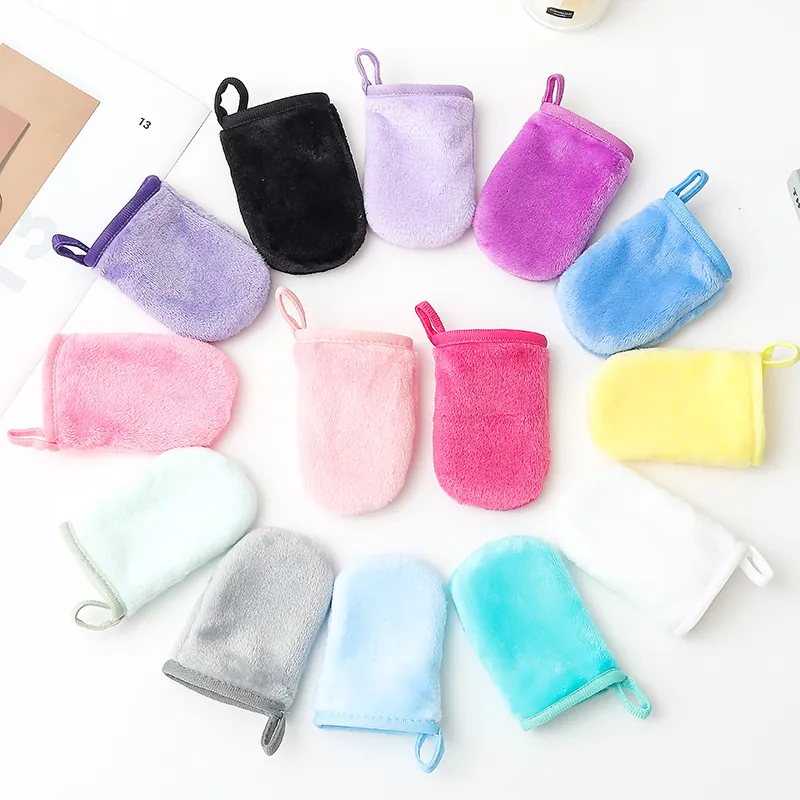 Weicher Flanell Make-up-Entferner Handschuh Waschbarer Gesichtsreinigungshandschuh Mit Hängeschlaufe Für Die Tägliche Hautpflege
