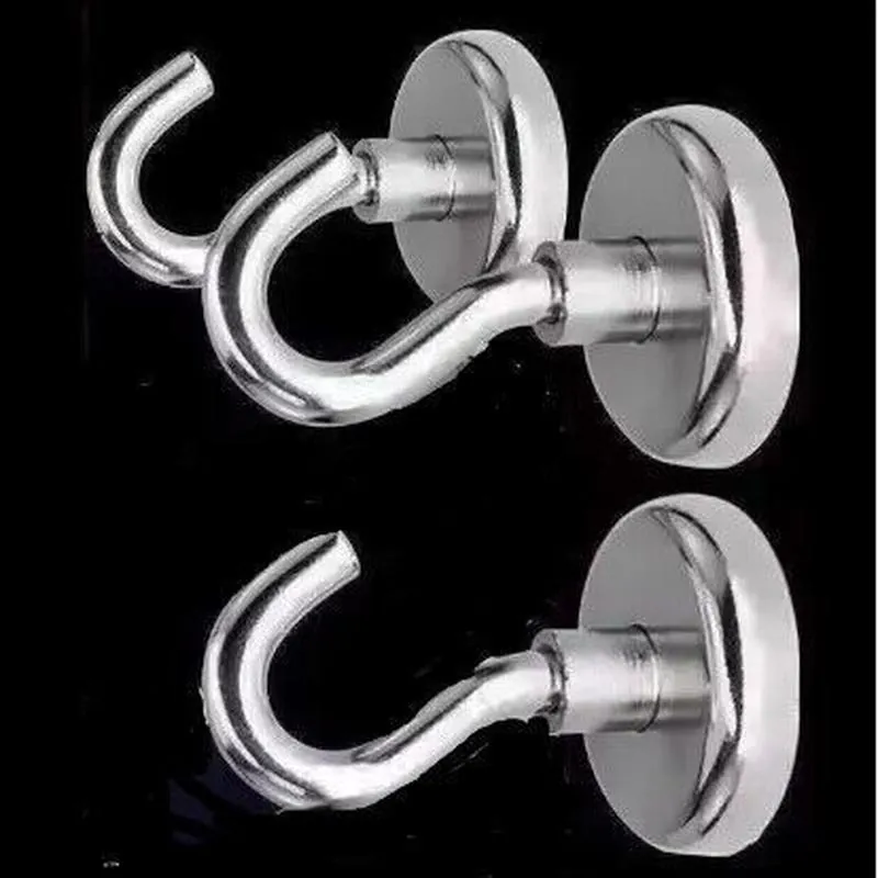 Strong Magnetic Metal Hooks Heavy Duty Neodymium Magnet Wall Hooks For Refrigerator Grill Kitchen Office Silver Single Hook