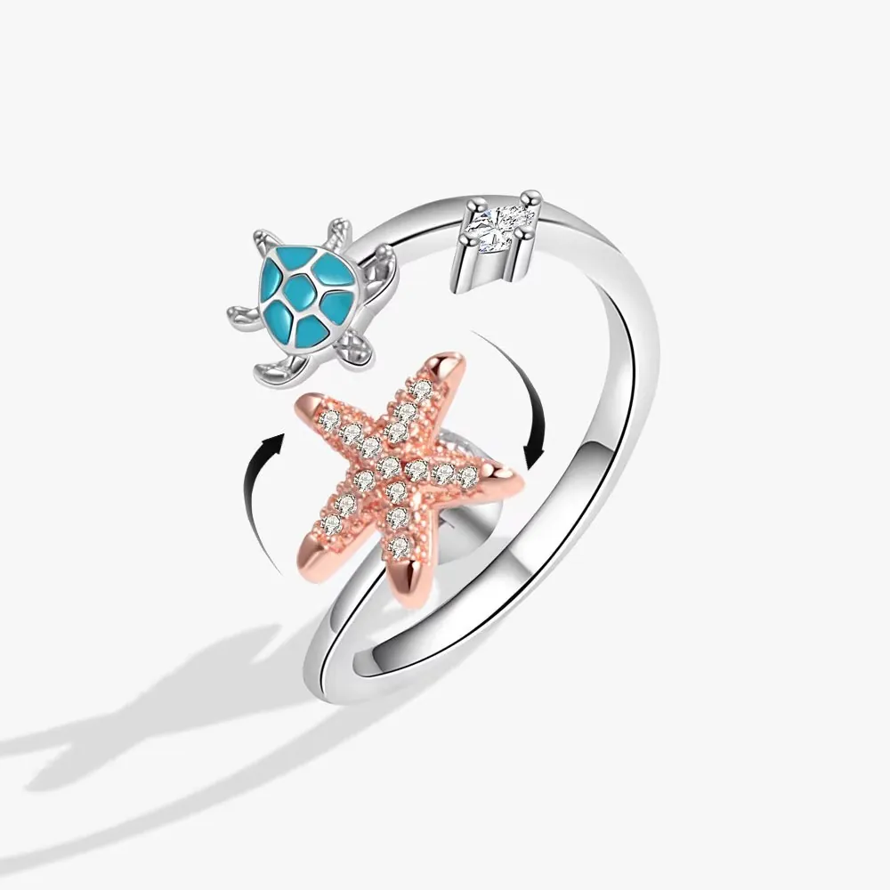 Spinner Angst Ring Ozean Meeresschildkröte Seestern Einstellbar Kupfer Zirkonia Ring Stressabbau Fidget Schmuck Für Damen
