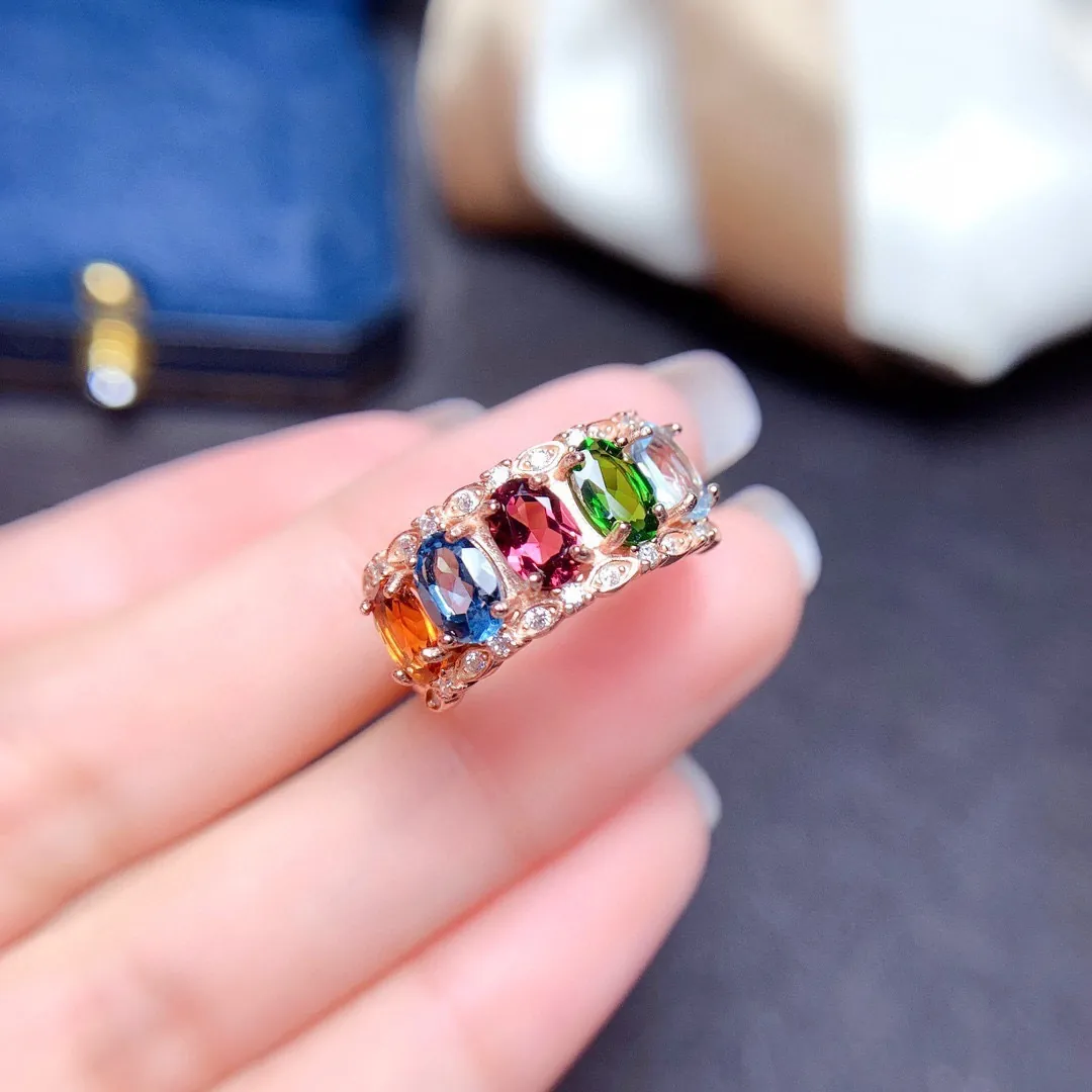 Bague Ouverte en Cuivre de Luxe pour Femmes Strass Multicolore Cœur Géométrique Électroplaqué Réglable Bijoux de Mode Bague Style Diamant Rose
