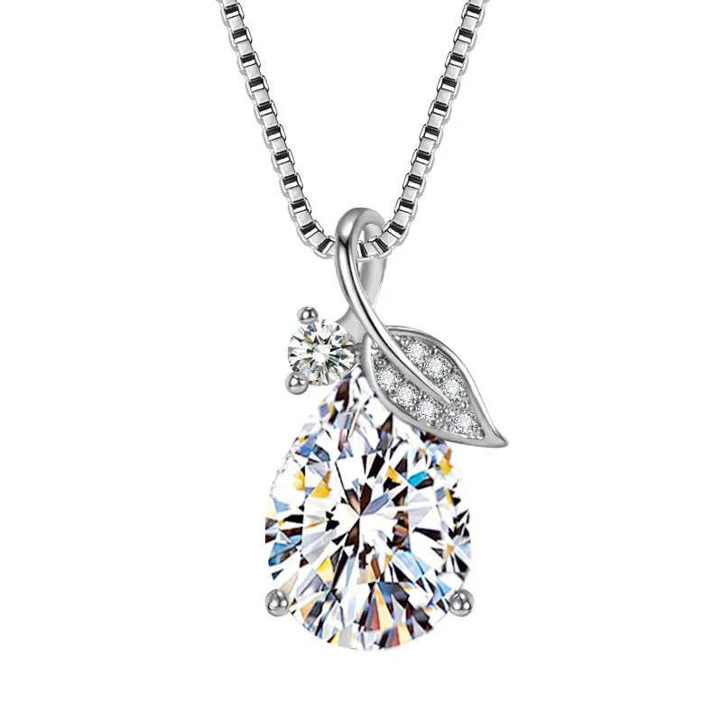 Simple Water Drop Pendant Necklace Women Cupronickel Leaf Rhinestone Teardrop Pendant Clavicle Chain Jewelry Gift