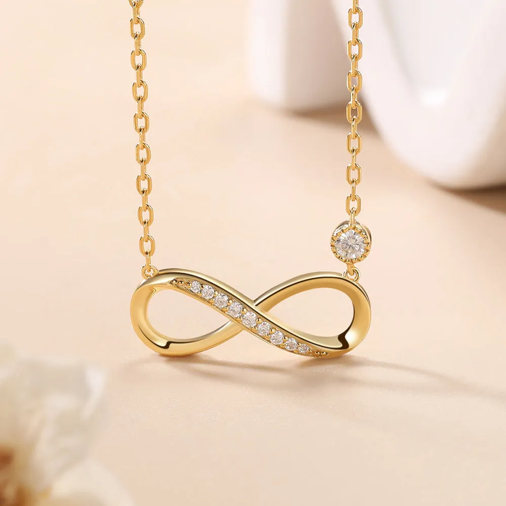 925 Sterlingsilber Moissanit Unendlichkeit Anhänger Halskette 18K Vergoldet Herz Kreuz Schlüsselbeinkette Schmuck Für Damen