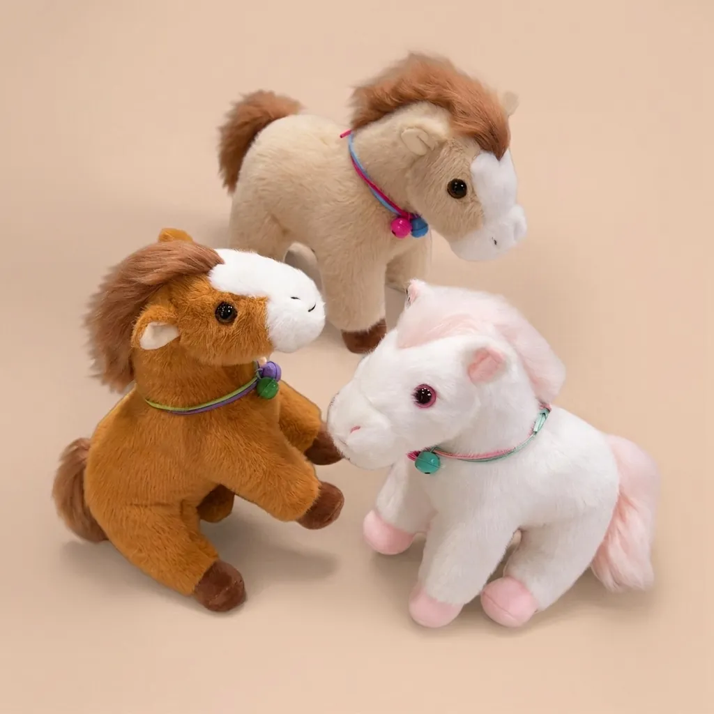 Cartoon Horse Plush Toy 2026 Chinese Zodiac Mascot Stuffed Pony Doll With Bell Collar Decor New Year Gift For Kids