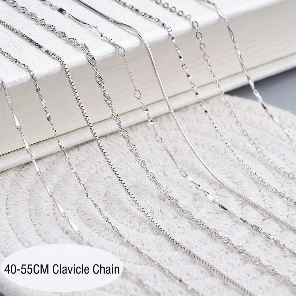 925 Sterling Silver Bare Chain Necklace For Women Snake Box Water Wave O-Chain Clavicle Fine Plain Link Chain Jewelry