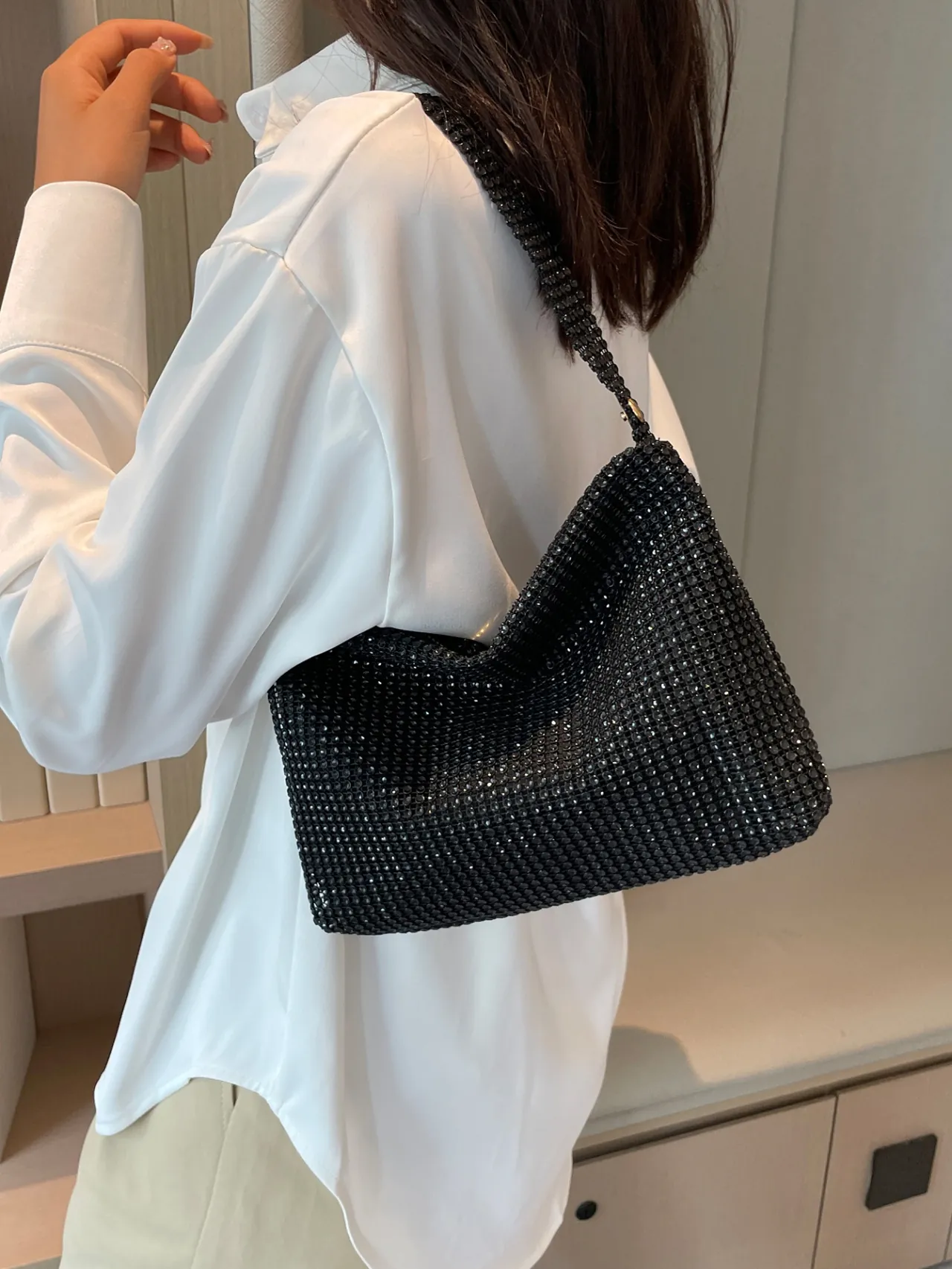 Bolso Bandolera de Strass para Mujer Bolso de Noche Brillante Bolso de Mano de Moda Coreana para Banquete Fiesta Boda Dama