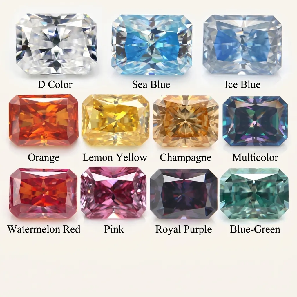 GRA Radiant Cut Colored Moissanite Loose Stone D Color Sea Blue Emerald Purple Champagne Pink Green Gemstone For Jewelry Making