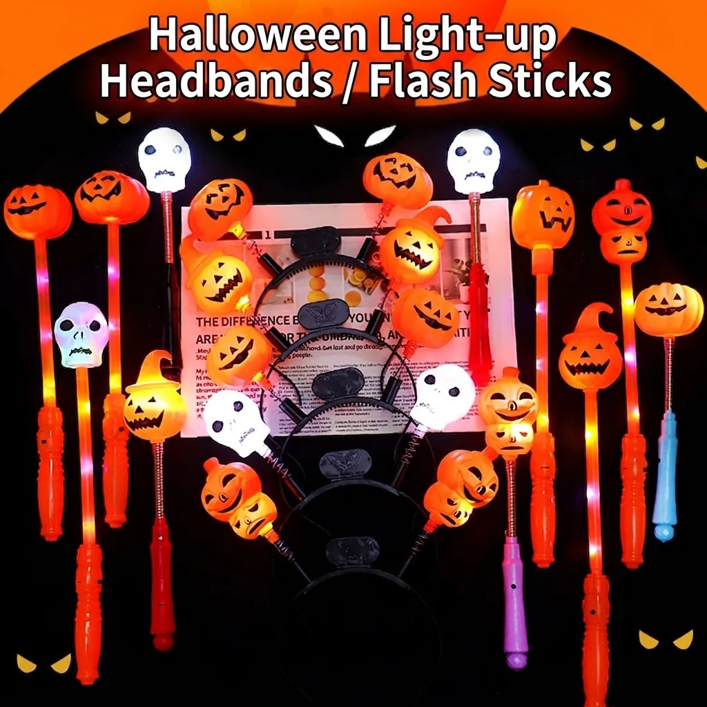 Halloween Leuchtende LED Kürbis Zauberstab Totenkopf Geist Stirnband Party Leuchtstab Kostüm Zubehör Für Halloween Event Dekorationen