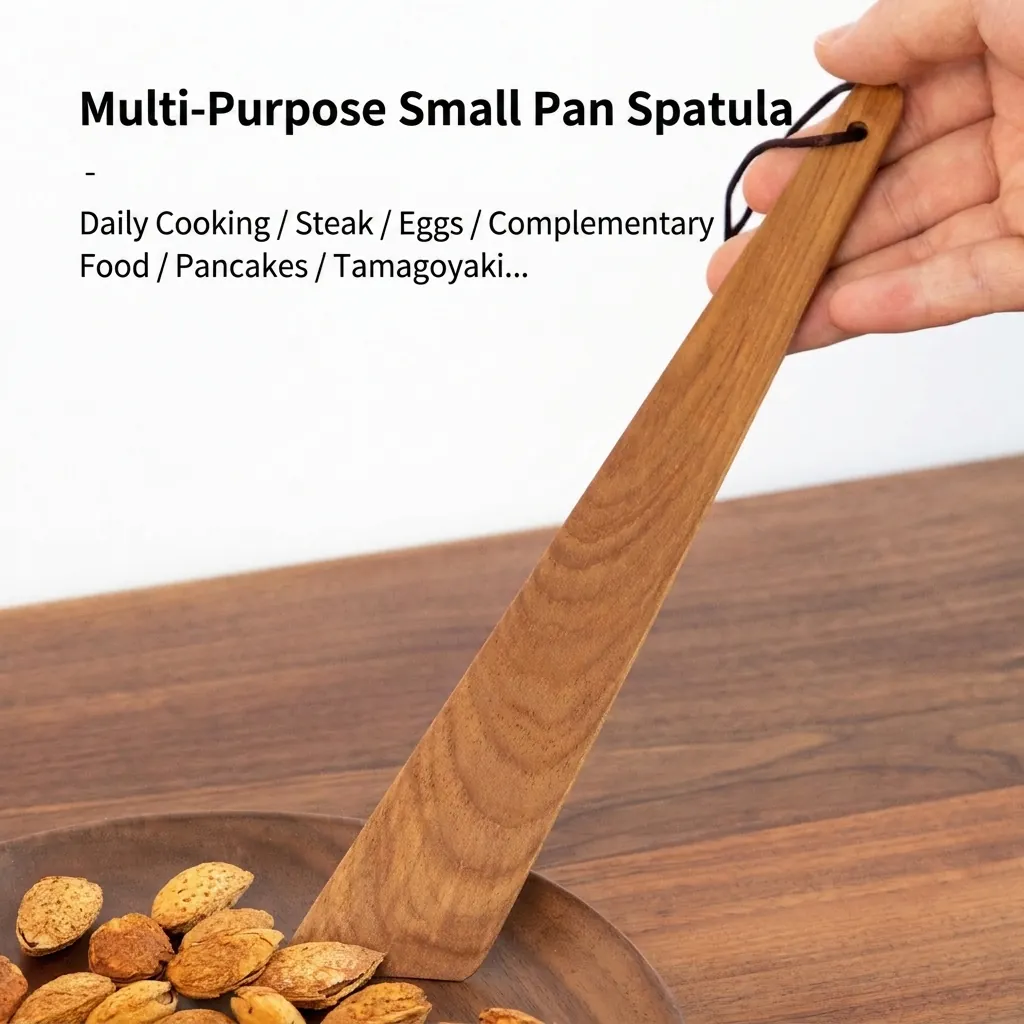 Spatule En Bois D'acacia Tourneur De Cuisine Antiadhésif Avec Lanière En Cuir Pour Camping En Plein Air Résistant À La Chaleur