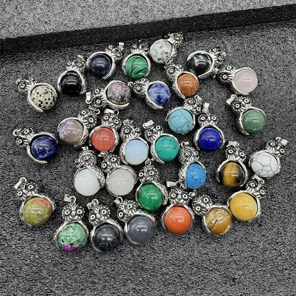 Collana con Ciondolo a Forma di Gufo in Lega Vintage per Uomo Donna Argento Antico Pietra di Agata Naturale Avvolta Gioielli Personalizzati Regalo
