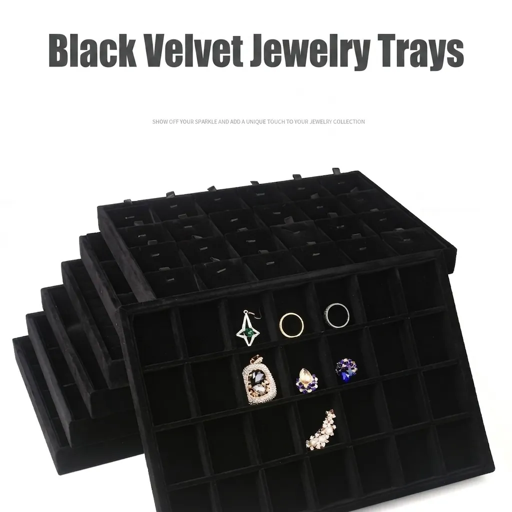 Black Velvet Jewelry Display Tray MDF Jewelry Organizer For Rings Earrings Necklaces Bracelets Showcase Storage Plate Drawer Organizer