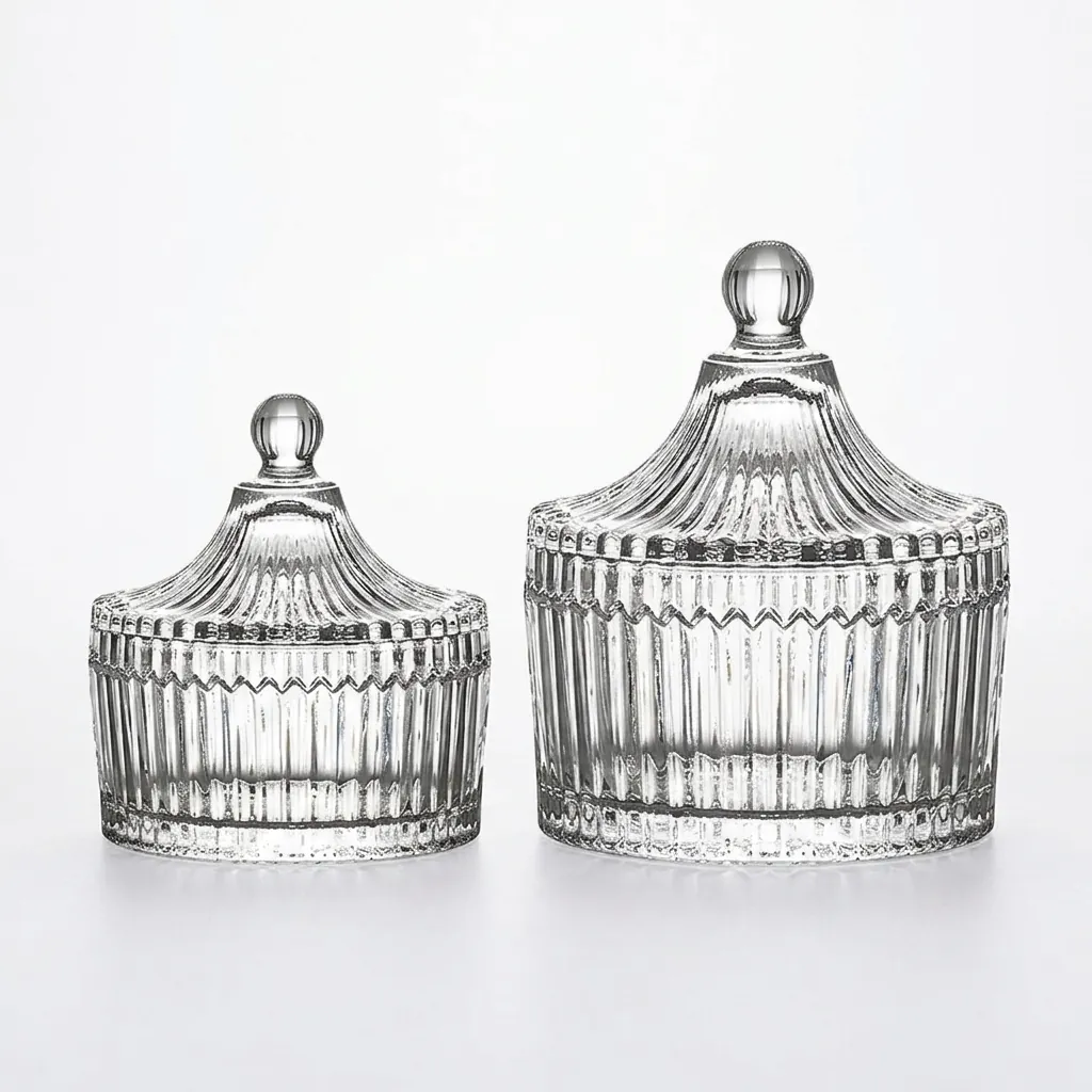 Europäisches Vintage Jurtenform Bonbonglas Glas Reliefstreifen Vorratsglas Mit Deckel Kristallklar Schmuck Organizer Hochzeit Dekoglas