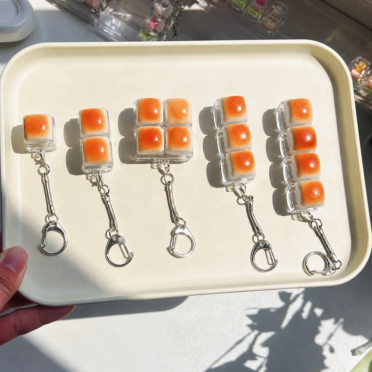 Simulatie Karamel Brood Mechanische Schakelaar Tester Fidget Speelgoed Sleutelhanger Creatieve Stressverlichting Vinger Speelgoed Voor Kantoor Rugzak Decor Cadeau