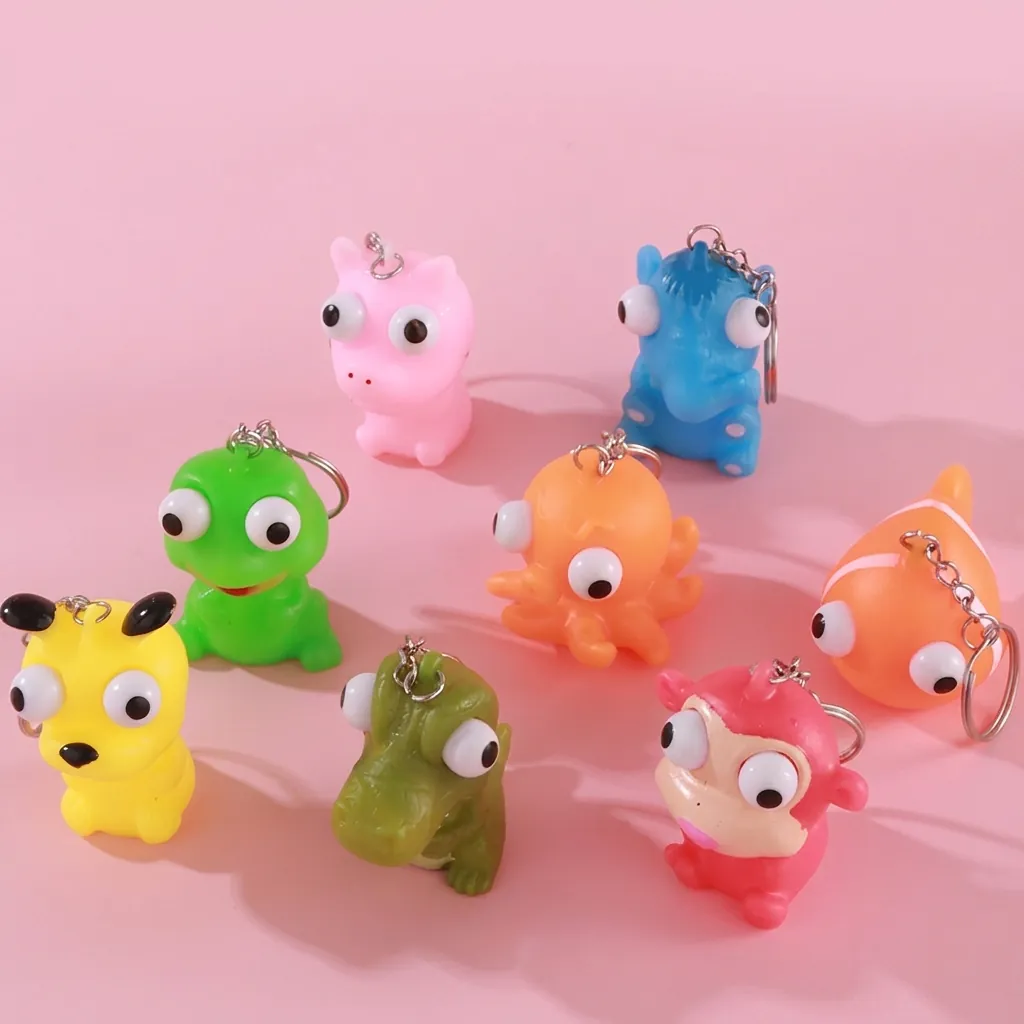 Dessin Animé Animal Yeux Exorbités Squishy Porte-clés Anti-stress Jouet à Presser Ornement pour Enfants Adultes