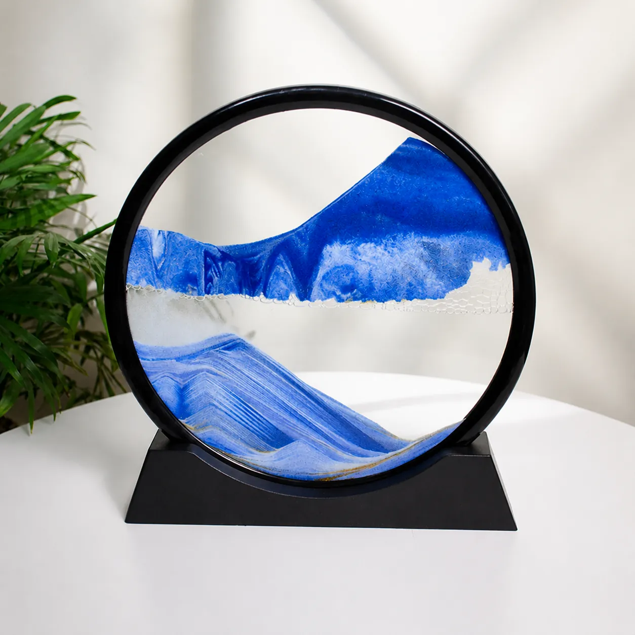 3D Moving Sand Art Picture Round Crystal Glass Deep Sea Sandscape In Motion Display Flowing Sand Frame Stress Relief Home Office Desk Decor