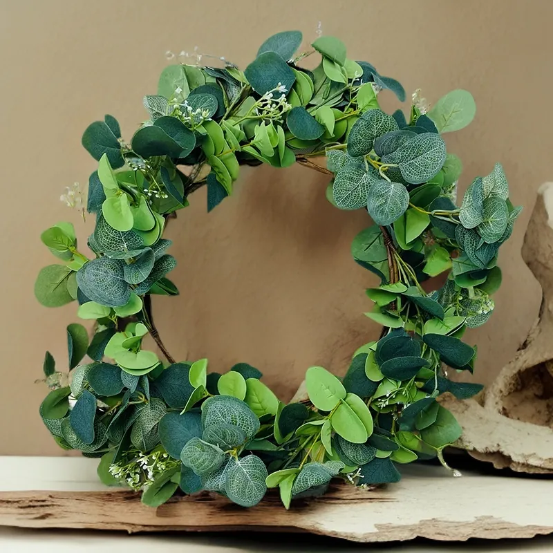 Ghirlanda di Eucalyptus Artificiale in Stile Nordico Foglia di Denaro Verde Ghirlanda da Appendere per Porta Parete Casa Matrimonio