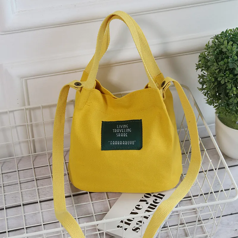 Japanese Style Canvas Bucket Bag For Women Letter Print Shoulder Crossbody Handbag Small Casual Tote Bag Travel Bag