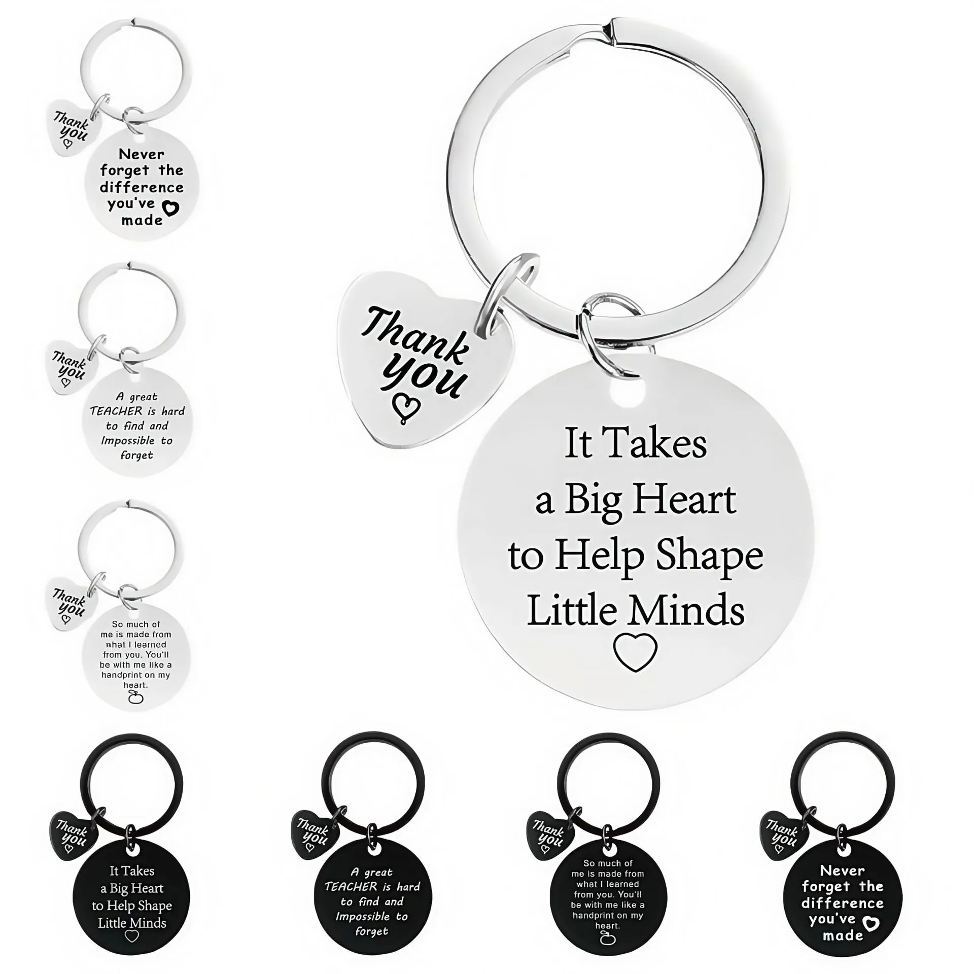 Teacher Appreciation Gift Stainless Steel Keychain Engraved Quotes Heart Charm For Teacher Graduation Party Jewelry Gift