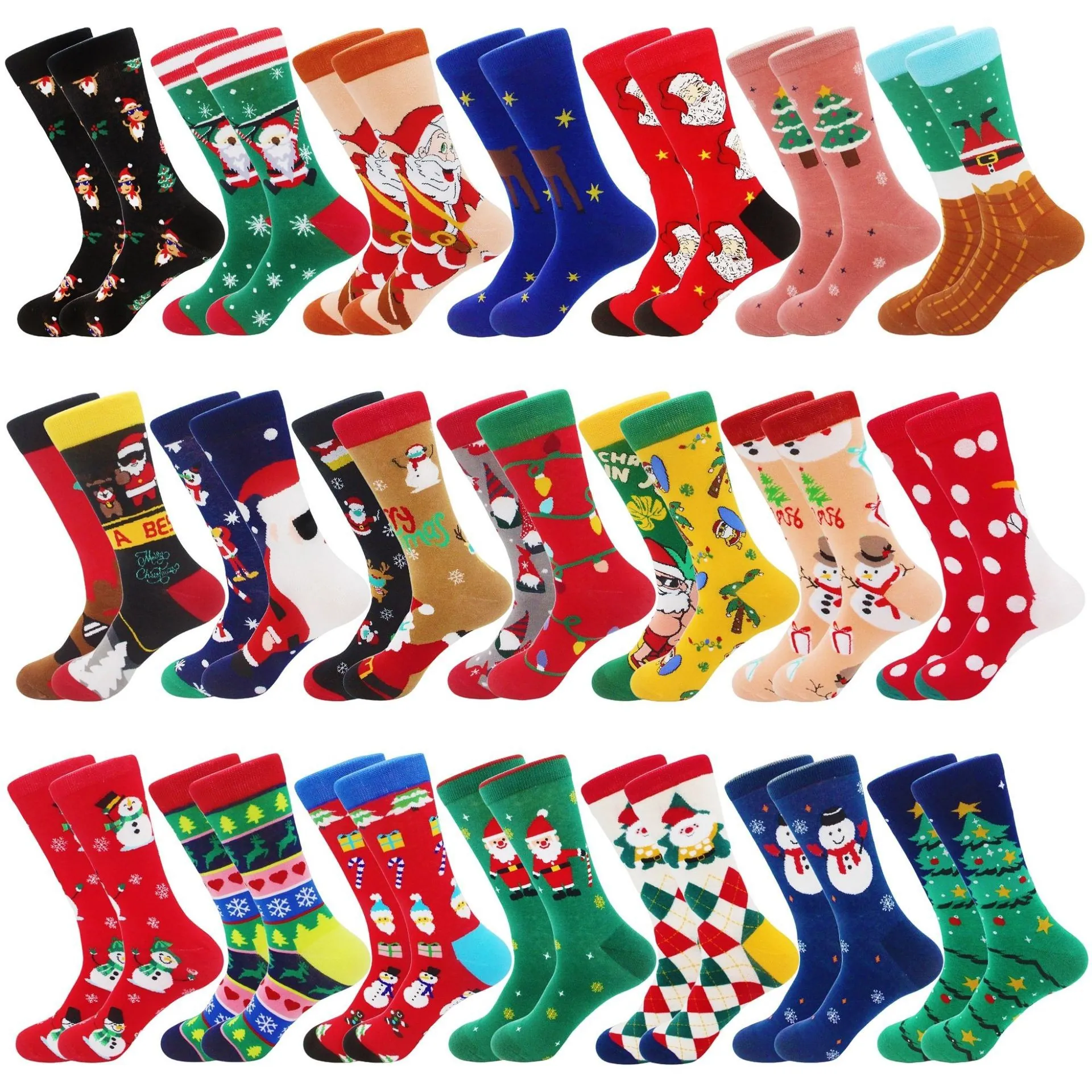 Calze di Natale Unisex in Cotone a Maglia con Motivo Pupazzo di Neve Alce Babbo Natale Calze da Festa Taglie Forti
