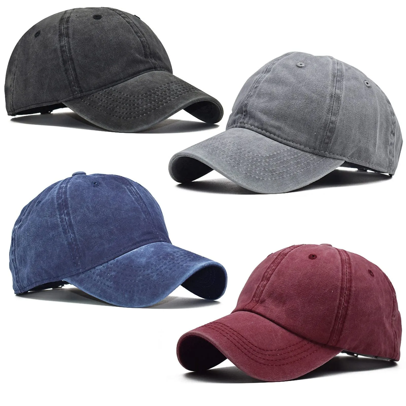 Vintage Washed Cotton Baseball Cap Distressed Dad Hat Adjustable Retro Plain Solid Color Sport Sun Hat For Men Women Casual Outdoor Hat