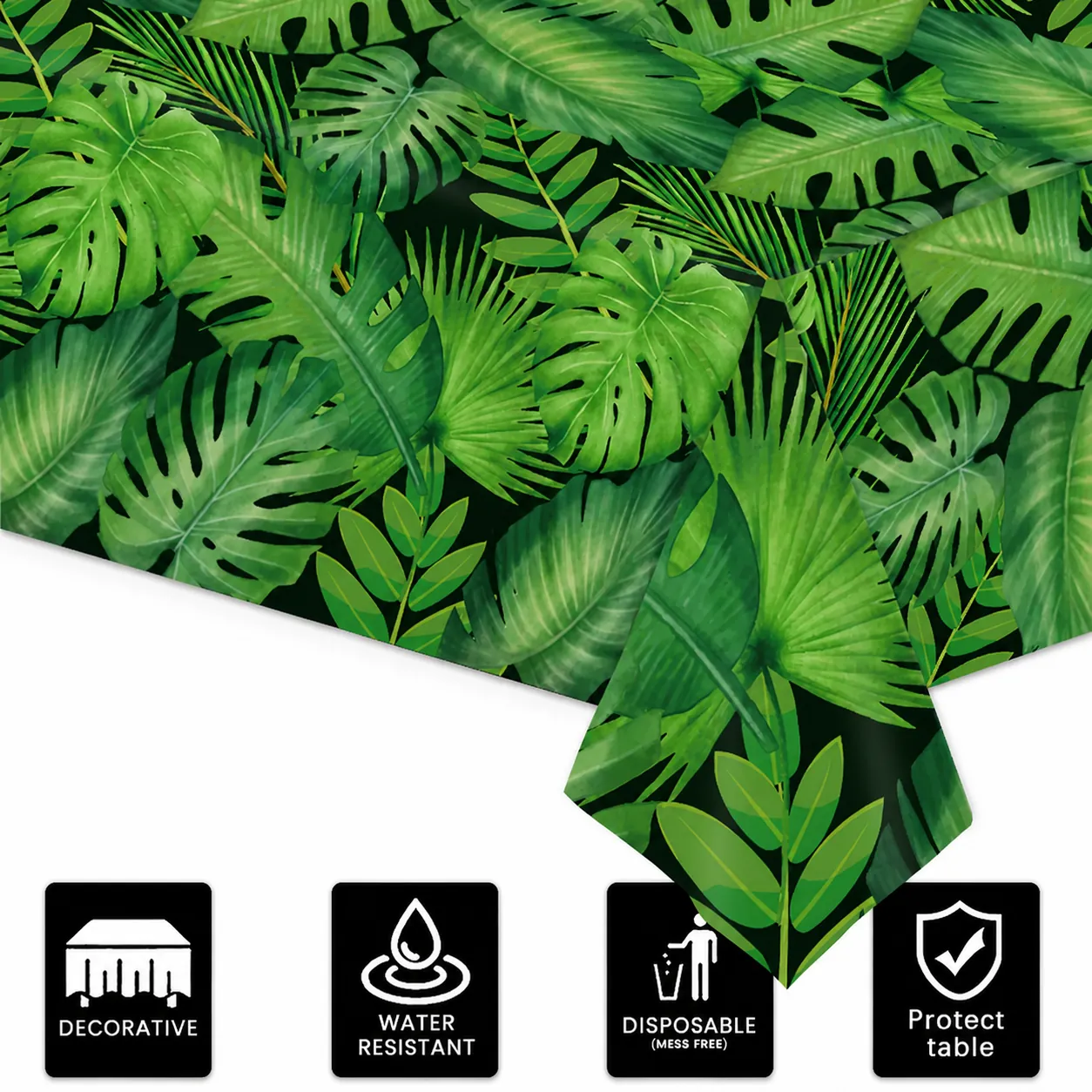 Disposable Palm Leaf Tablecloth Tropical Party Decorations Waterproof PE Rectangular Table Cover For Birthday Picnic Event Decor