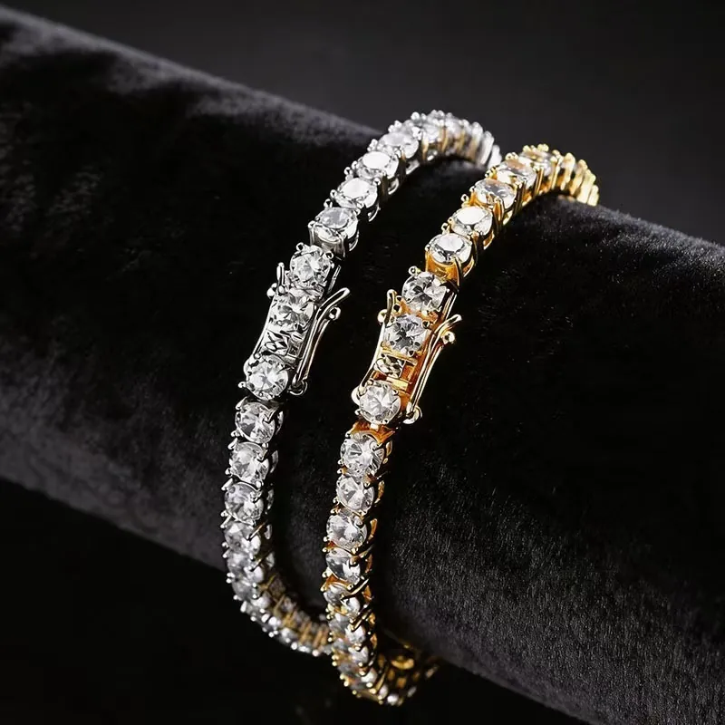 Bracciale Collana Tennis Hip Hop in Rame con Zirconia Pavé Strass Gioielli per Uomo Donna Lusso Catena Iced Out Regalo Moda