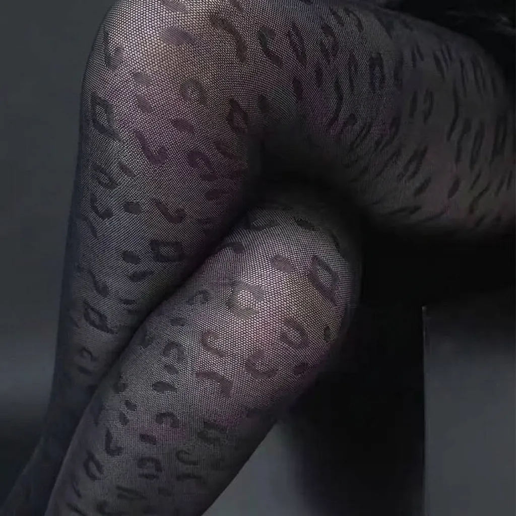 Collants Léopard Jacquard en Maille pour Femmes Sexy Rétro Amincissant pour Tenues de Mode