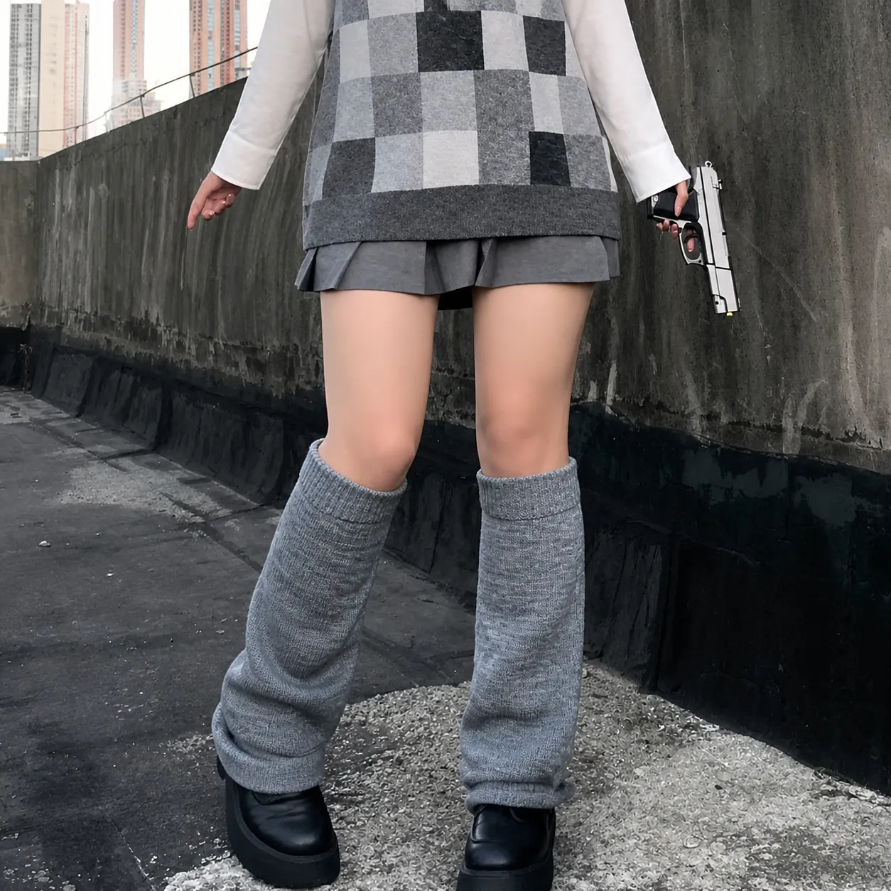 Damen Lolita JK Strick Beinstulpen Mikro Flare Waden Socken Herbst Winter Warm Häkeln Fuß Abdeckungen Gestreift Stulpen