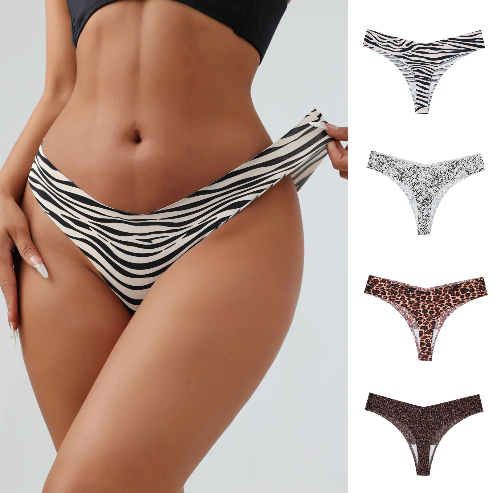 Women's Sexy Seamless Thong Athletic Yoga Leopard Zebra Print Breathable Mid Waist Plus Size Nylon Panties Bottom