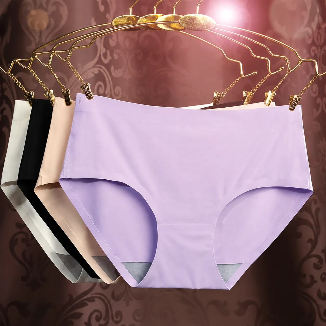 Women Seamless Ice Silk Panties Sexy Invisible Briefs Breathable No Trace Underwear Solid Color Plus Size Lingerie Bottom