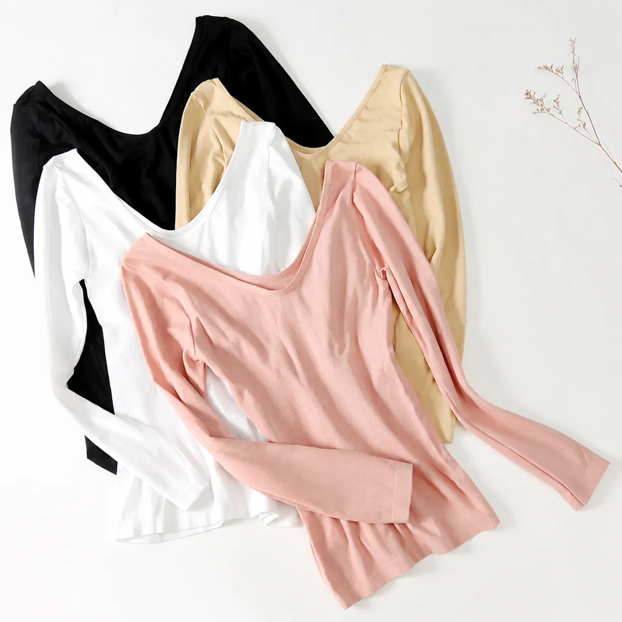 Women's Seamless Thermal Underwear Top Low Cut V-Neck Slim Fit Long Sleeve Base Layer Shirt Warm Constant Temperature Pullover Top