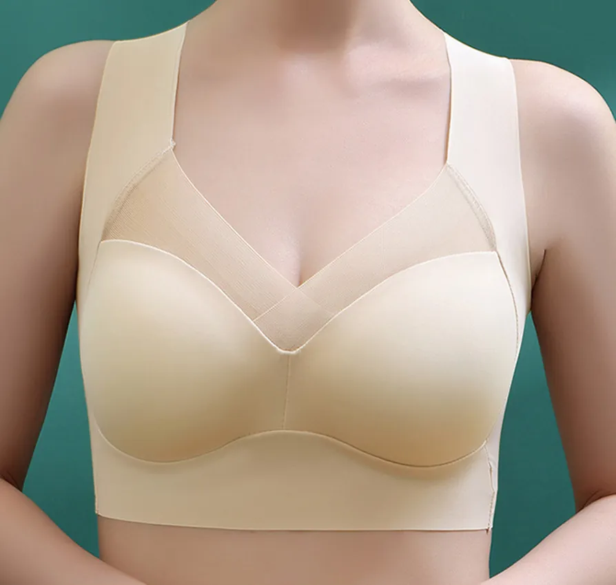 Women Seamless Wireless One-Piece Fixed Cup Bra Mesh Patchwork Breathable Push Up Sleep Vest Lingerie Comfortable Seamless Underwear