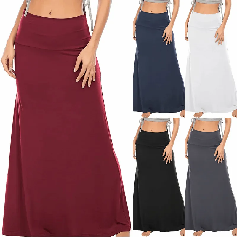 Women's Casual High Waist Bodycon Maxi Skirt Cotton Blend Solid Color Long Bottom For Daily Home Soft Stretchy Skirt Fashion Wear