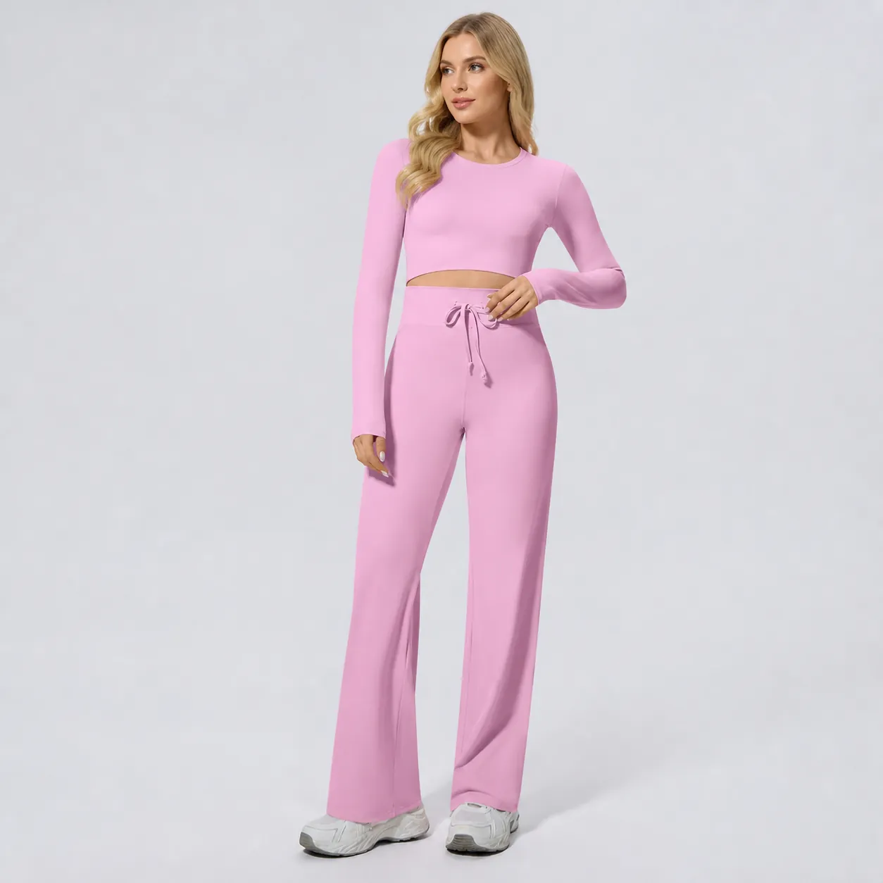 Women High Waist Wide Leg Yoga Pants With Adjustable Drawstring Nude Feeling Loose Sporty Fitness Gym Workout Bottoms