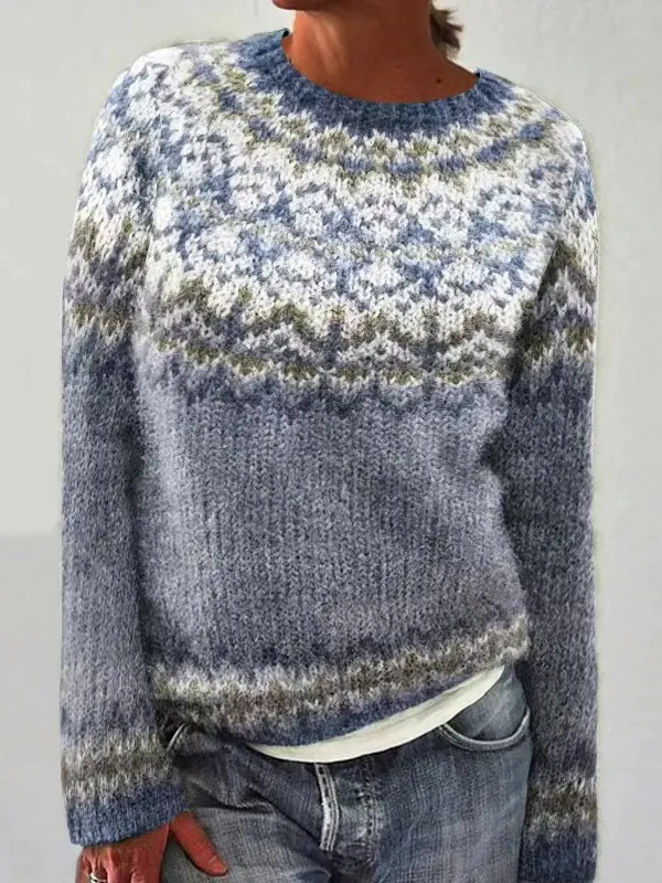 Maglione da Donna in Acrilico con Motivo Geometrico Fair Isle Casual Color Block Girocollo Pullover in Maglia a Manica Lunga
