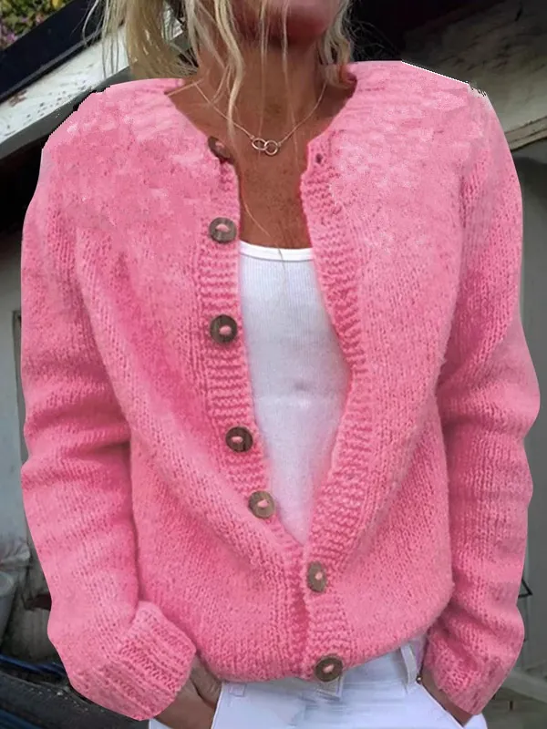 Women Loose Knitted Cardigan Sweater Acrylic Long Sleeve Button Down Casual Solid Color Open Front Outerwear Top