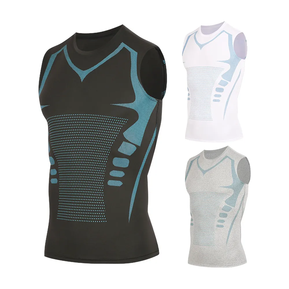 Men Sport Compression Top Quick Dry Breathable Sleeveless Tank Top Short Sleeve T-Shirt Geometric Printed Fitness Training Running Workout Apparel