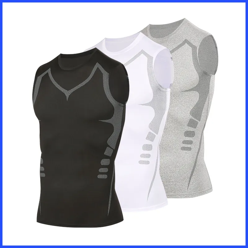 Gilet de Sport à Compression pour Hommes Moulant Séchage Rapide Respirant Haut pour Gym Course Extérieur Imprimé Débardeur