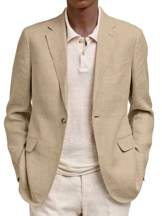 Men's Business Casual Blazer Slim Fit Notched Lapel One Button Long Sleeve Solid Color Formal Jacket Top For Spring Autumn