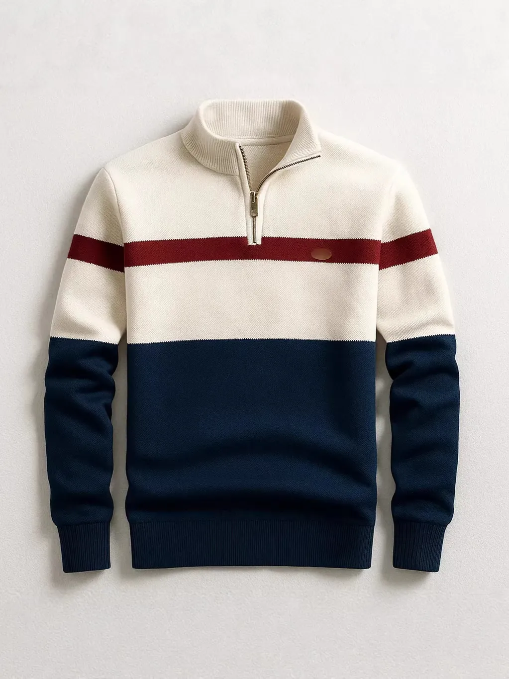 Men's Business Casual Color Block Half-Zip Pullover Knitted Stand Collar Long Sleeve Polyester Striped Top Autumn Winter