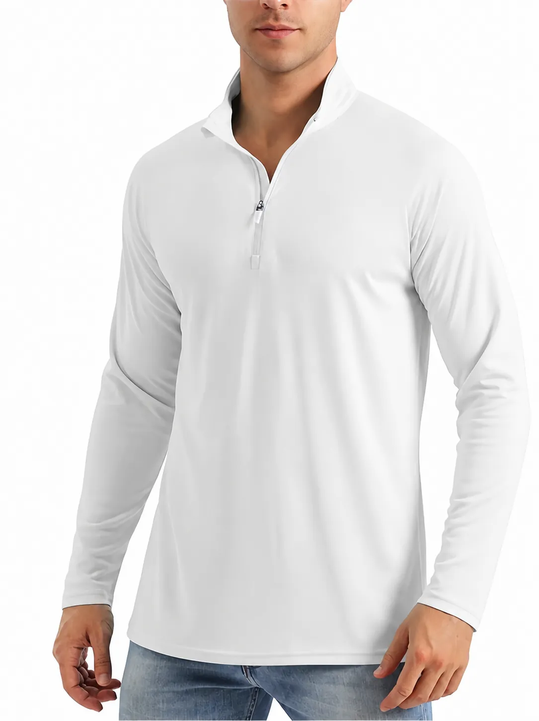 Maglia Sportiva da Uomo a Manica Lunga con Mezza Zip Poliestere Asciugatura Rapida Traspirante Tinta Unita Fitness Allenamento