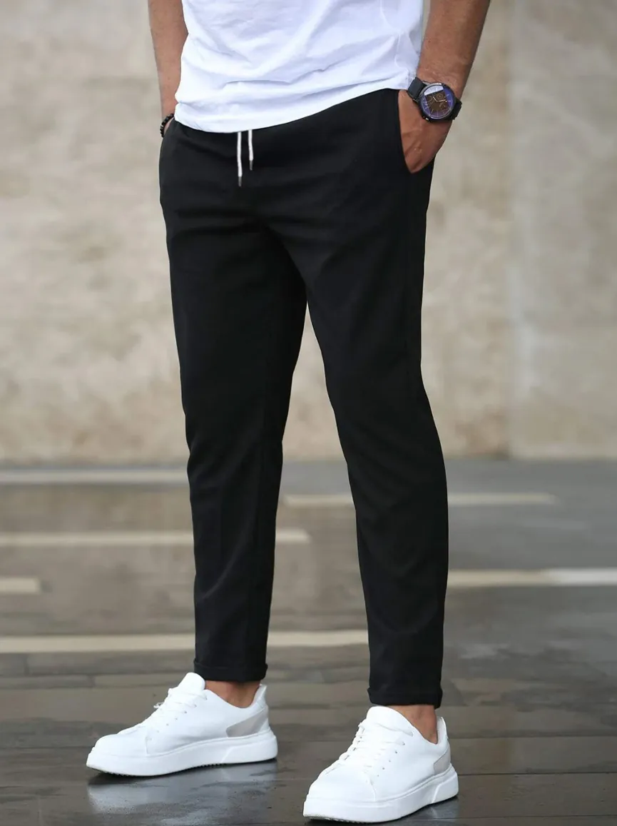 Men's Casual Jogger Pants Cropped Trousers Slim Fit Business Tapered Pants Drawstring Waist Summer Sweatpants Multi Pockets Bottom