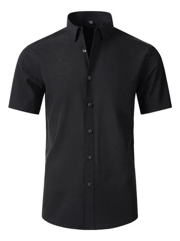 Herren High-End Business Kurzarm Poloshirt Mit Kontrastknöpfen Revers Polyester Sommer Professionelles Arbeitshemd Einfarbig Top