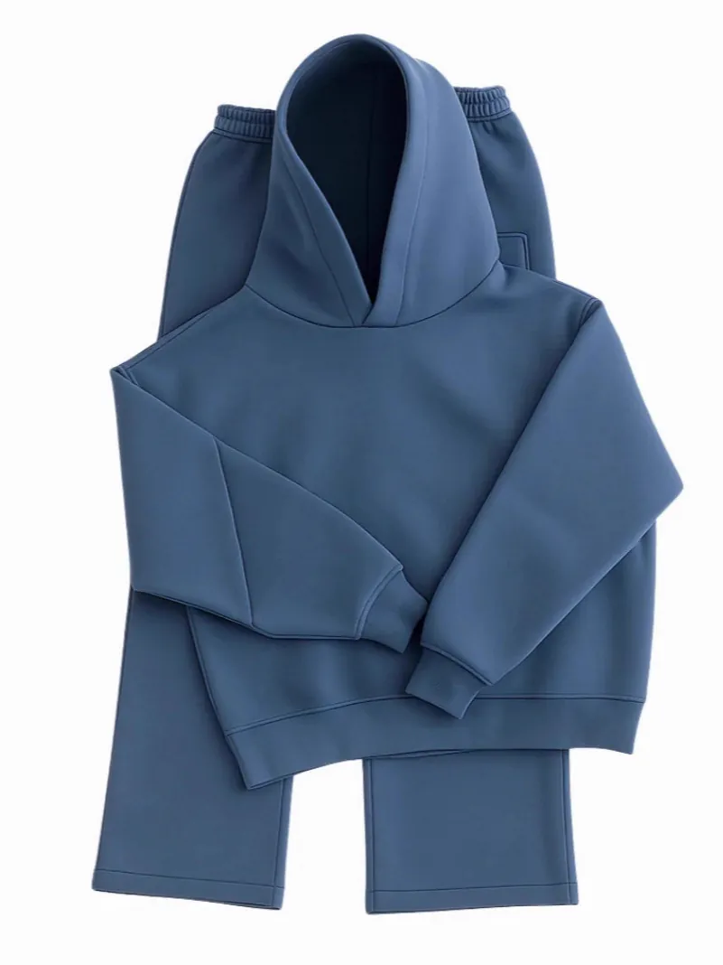 Ανδρικό Oversized Casual Αθλητικό Σετ Φούτερ Με Κουκούλα Και Παντελόνι Πολυεστέρα Φόρμα Δύο Τεμαχίων Για Φθινόπωρο Χειμώνα