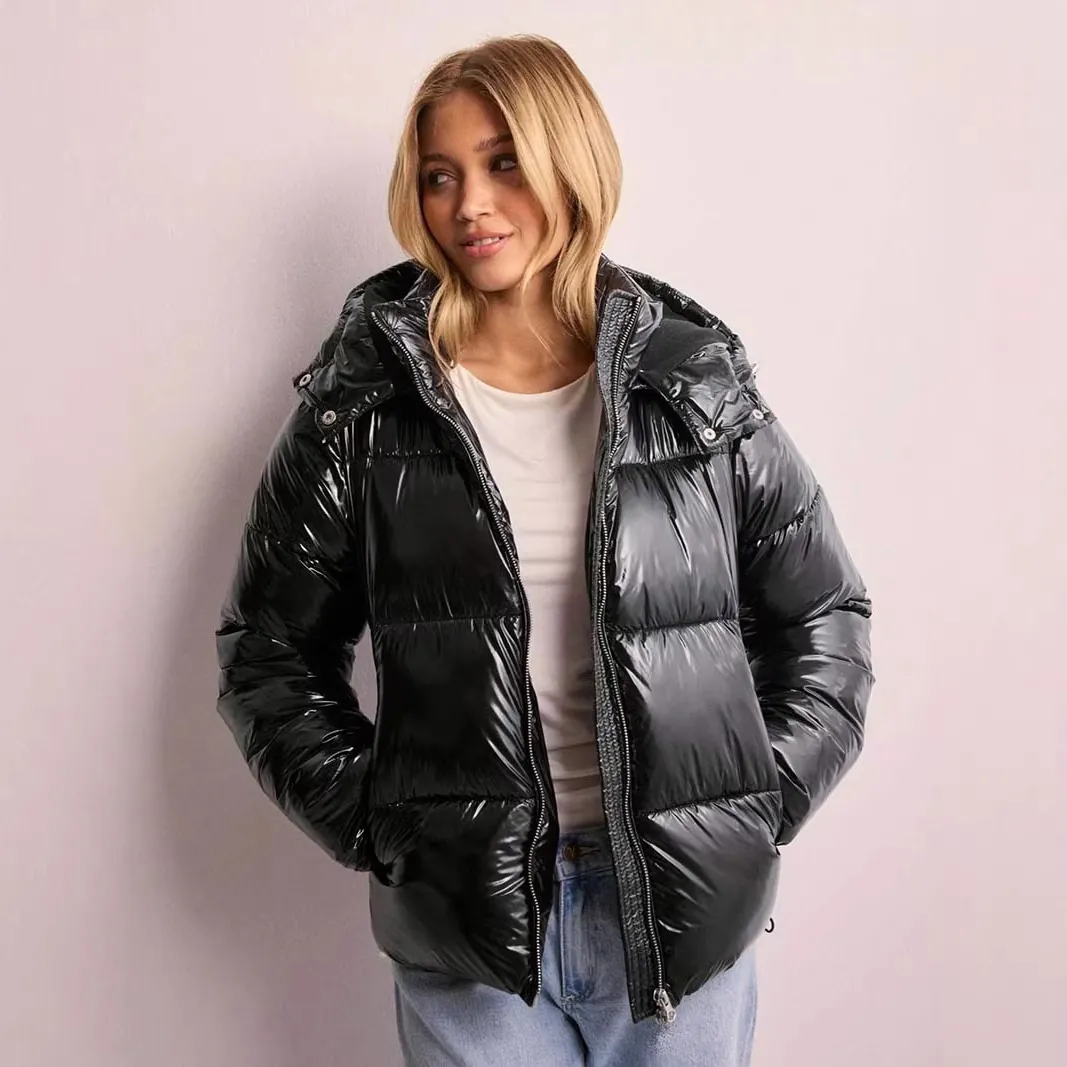 Women's Glossy Hooded Winter Cotton-Padded Coat Warm Thickened Puffer Jacket Casual Outerwear For Women Windproof Zipper Parka