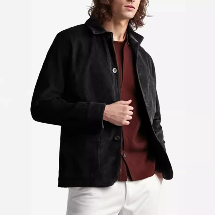 Herren Casual Cord Hemdjacke Langarm Einfarbig Revers Knopfleiste Chore Mantel Mit Mehreren Taschen Für Frühling Herbst