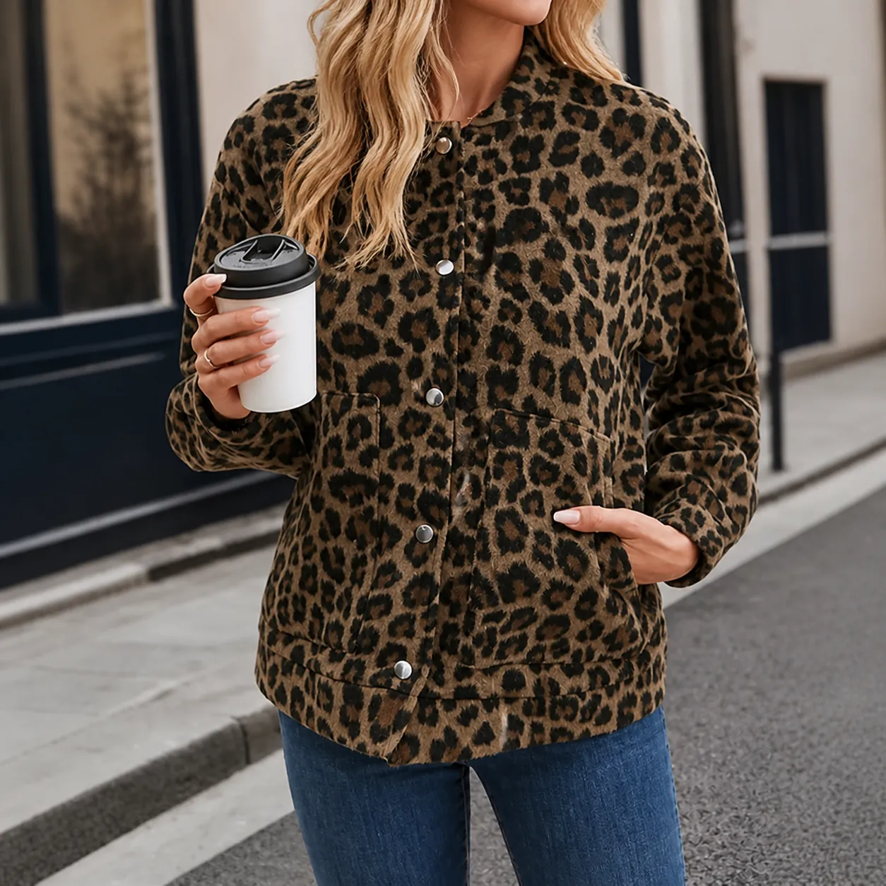 Damen Leopardenmuster Lässig Locker Top Button Down Jacke Langarm Herbst Frühling Mode Mantel Oberbekleidung Für Damen